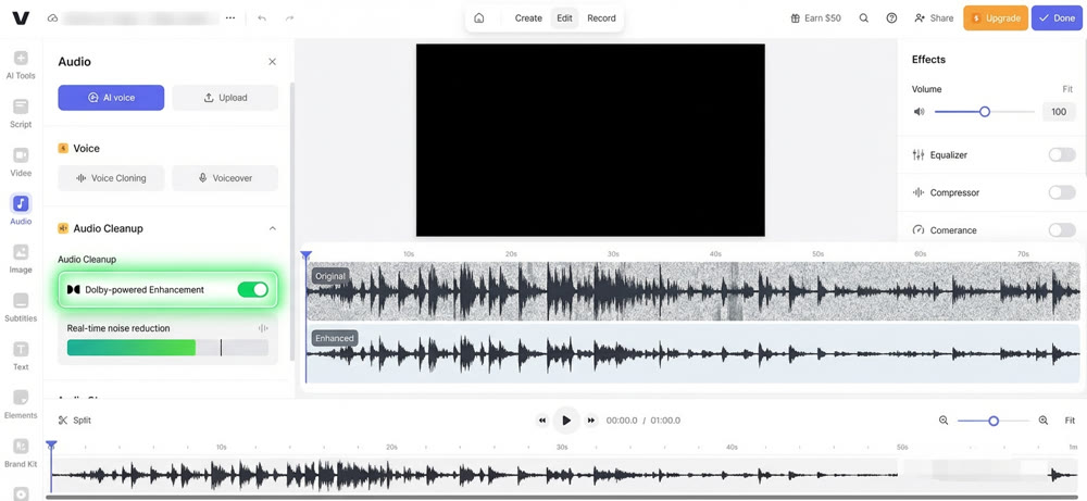 Veed.io audio cleanup, Dolby enhancement active..png