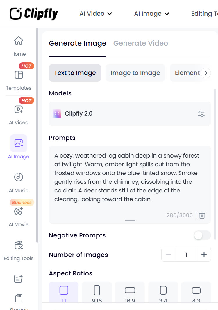 Clipfly ai image generator prompt box