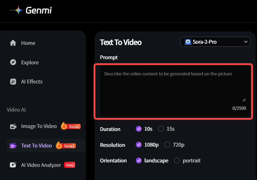 use sora 2 pro on genmi step 2.png