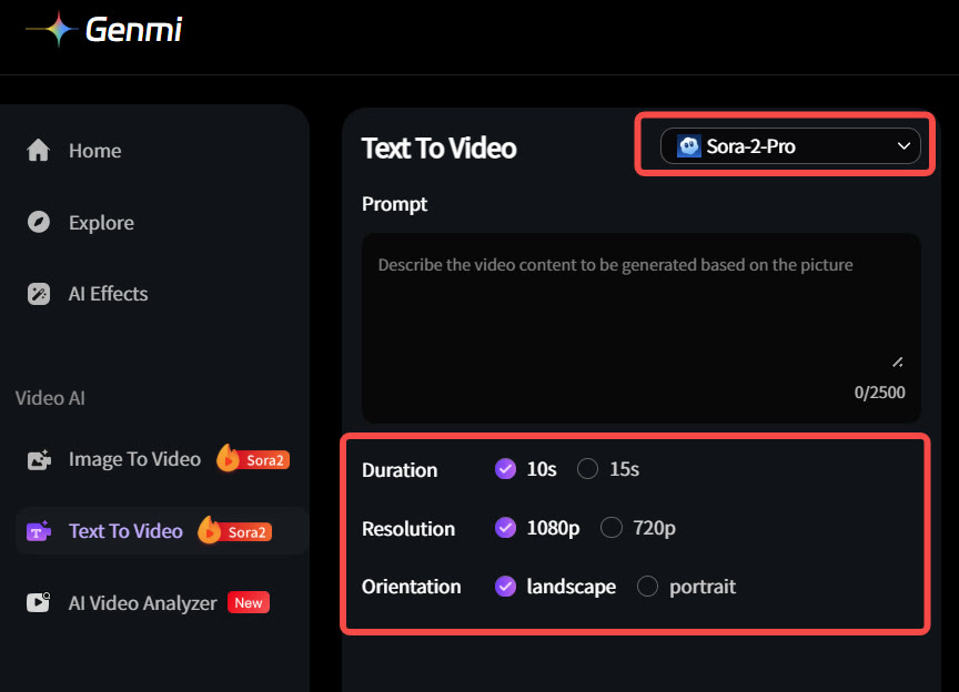 use sora 2 pro on genmi step 3.png