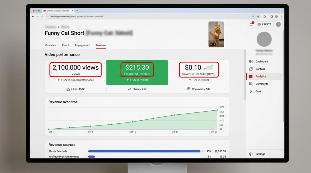 Shorts views and revenue analytics.png