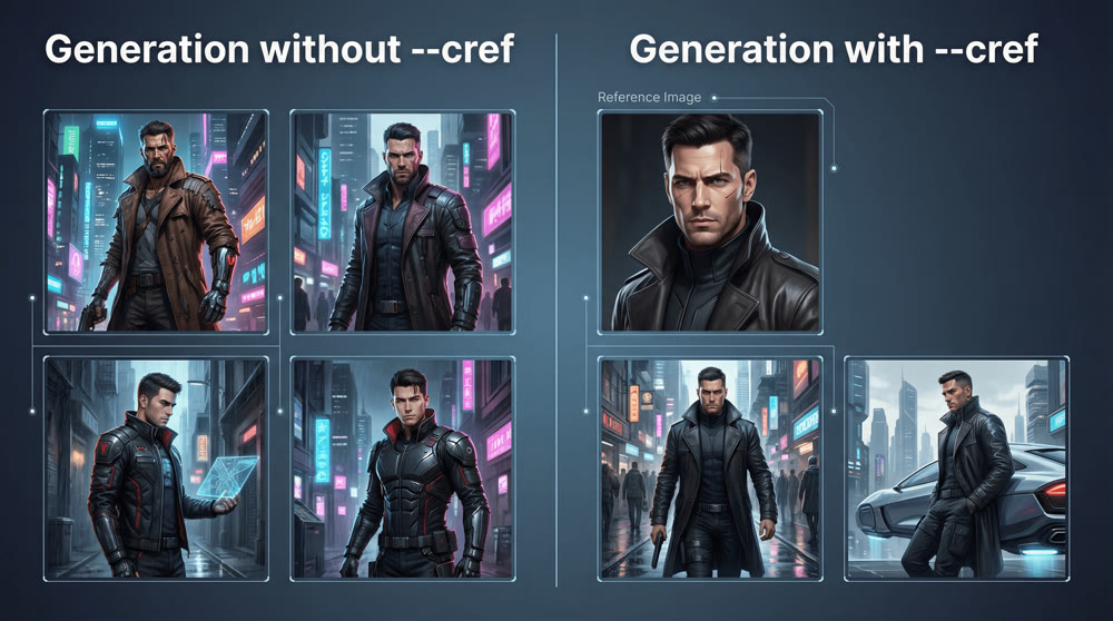 AI character consistency with and without --cref.png