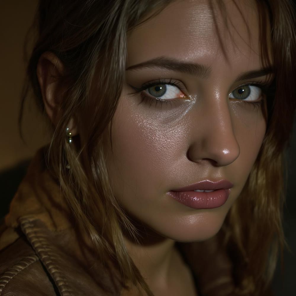 Cinematic portrait of Elena crying