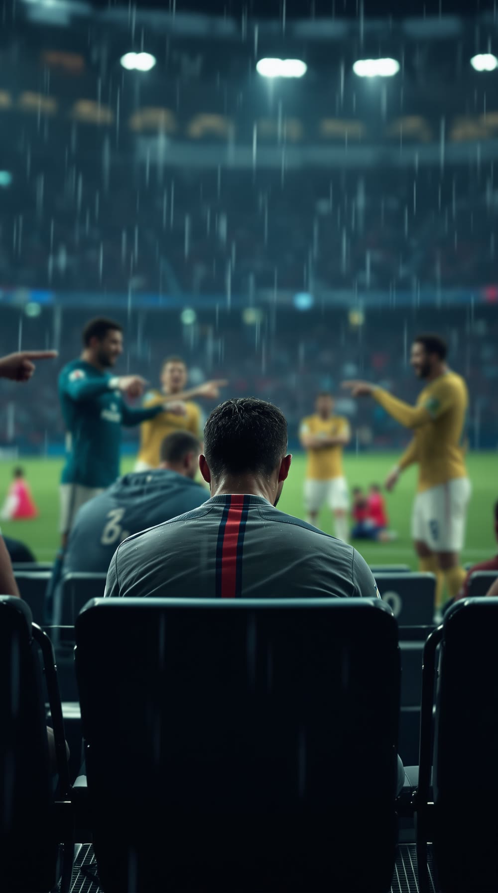 Ronaldo is mocked by opponents after a mistake, looking dejected.