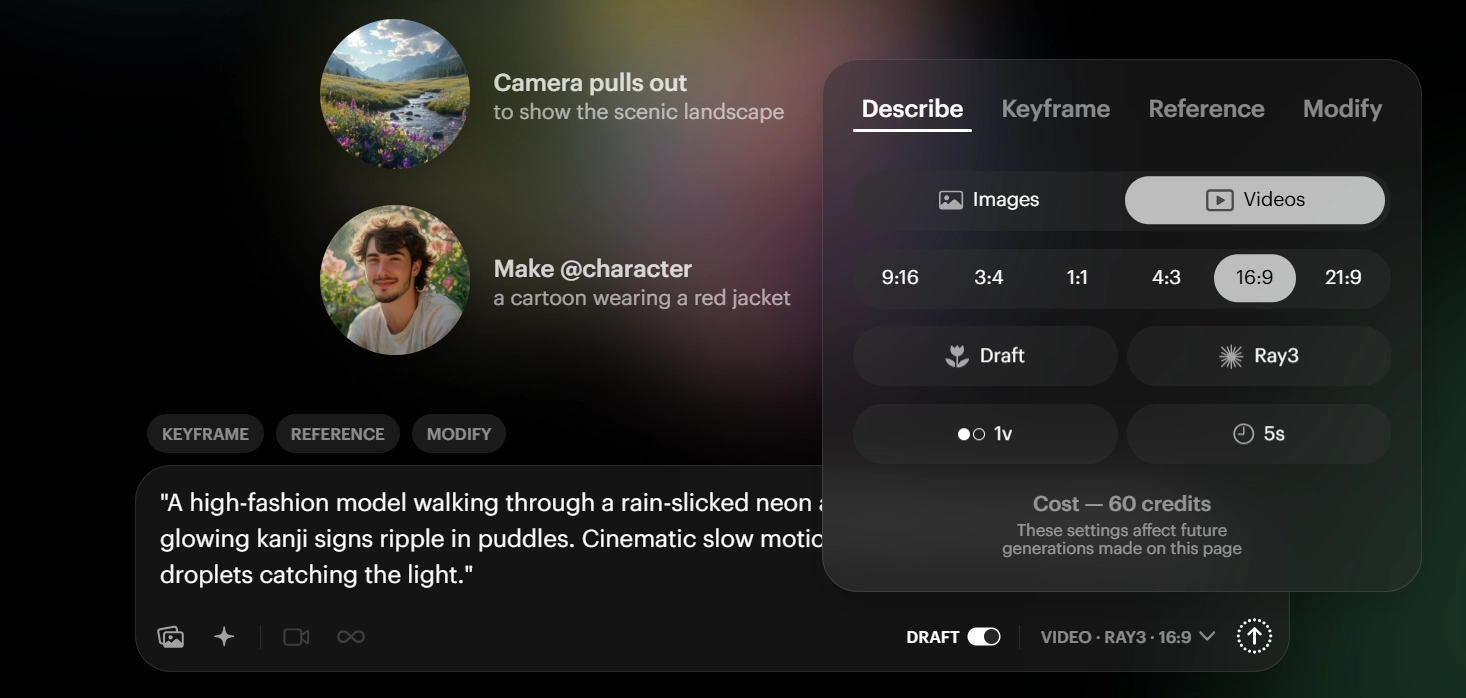 luma AI video generator prompt box settings.webp