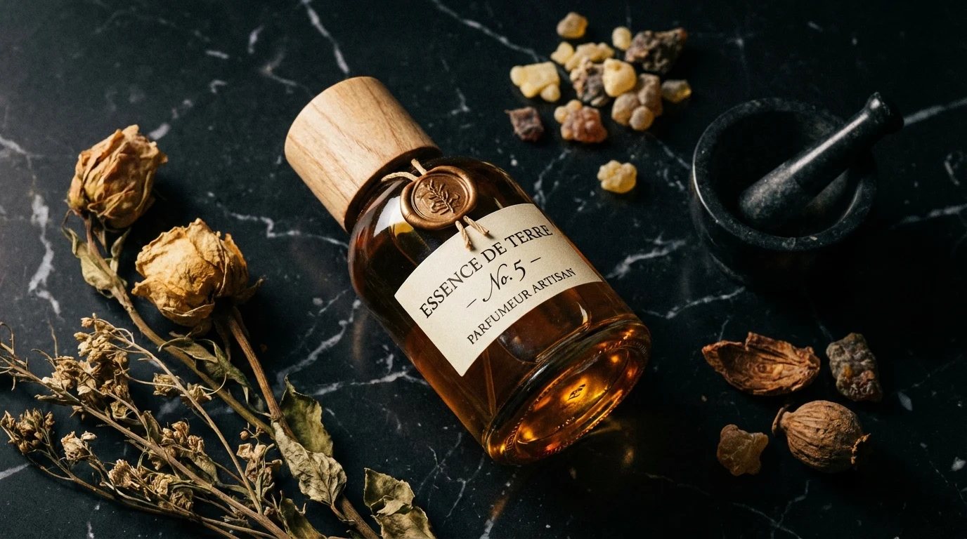 A sharp, professional photo of a perfume bottle on marble.webp